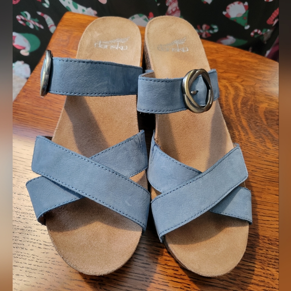 Dansko Susie Milled Nubuck Blue sandals 40 9.5 10
